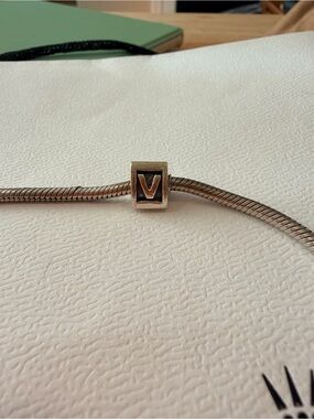Pandora Silver 'V' Initial Charm Bracelet Bead